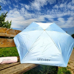 Мини - зонт карманный полуавтомат, 2 сложения, купол 95 см, 6 спиц, UPF 50 / Защита от солнца и дождя  Голубой