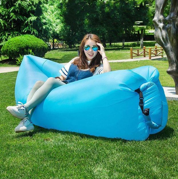 Надувной диван (Ламзак) XL 215 х 80 см. с двумя кармашками / Надувной шезлонг-лежак с сумкой и карманами