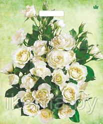 Мешок подарочный с ручками "Белые розы" 45х38 см, 60 мкм.
