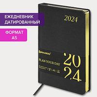 Ежедневник датированный 2024 А5 138x213 мм "Iguana", под кожу Черный