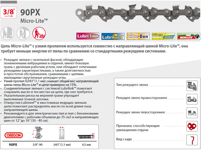 Цепь 40 см 16" 3/8" LP 1.1 мм 57 зв. 90SG (в блистере) OREGON