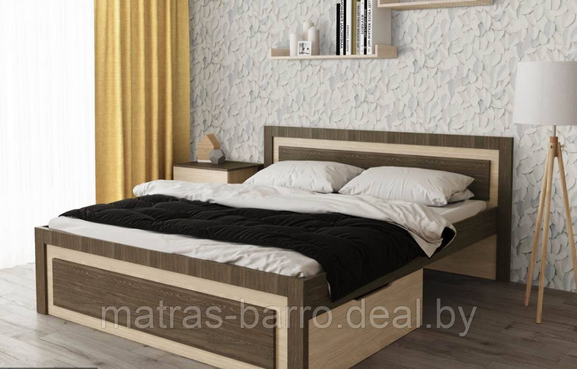 Двуспальная кровать СН-120.03-1400 с ящиком дуб экспрессив песочный/дуб экспрессив бронзовый