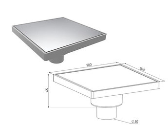 Сливной трап вертикальный D 50, решетка нерж. 200х200 мм, NOVA