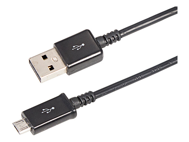 USB кабель microUSB 1 м длинный штекер черный REXANT - фото 1 - id-p213114248