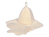 Набор для бани из 3-х предметов (шапка, коврик, рукавица), белый, Hot Pot