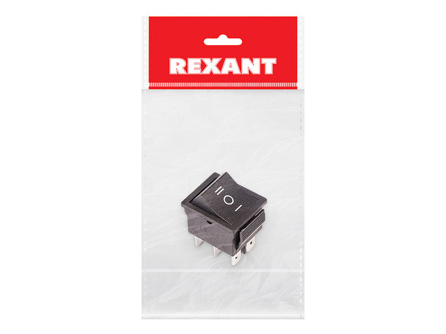 Выключатель клавишный 250V 15А (6с) ON-OFF-ON (RWB-508, SC-767) черный с нейтралью (инд.уп.) REXANT - фото 1 - id-p213114585