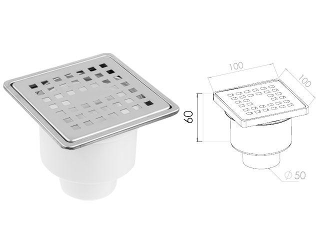 Сливной трап вертикальный D 50 с сухим затвором, с рамкой, решетка нерж. 100х100 мм, AV Engineering - фото 1 - id-p213119724