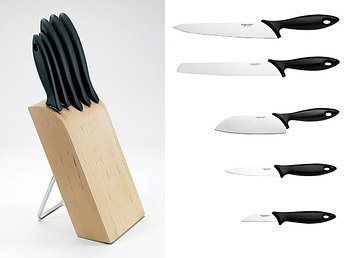 АКЦИЯ! Скидка 10% при заказе! Набор ножей 5 шт. с деревянным блоком Essential Fiskars