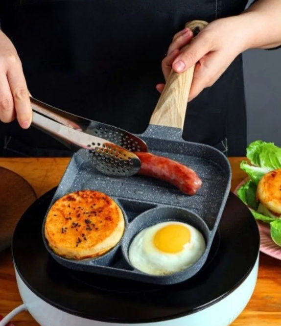Сковорода разделенная для завтрака с антипригарным покрытием Egg&Steak Frying Pan / Сковорода с ручкой три сек