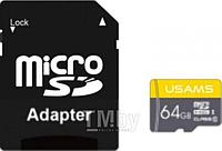 Карта памяти MicroSDHC 64GB Class 6 USAMS US-ZB119 High Speed +Адаптер, желтый ZB119TF01