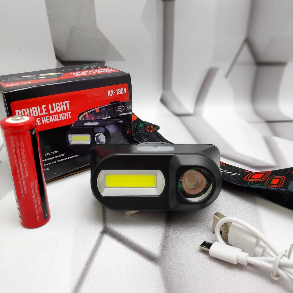 Налобный аккумуляторный фонарь Double Light Source headlight KX-1804 (3 режима работы) - фото 4 - id-p213158239