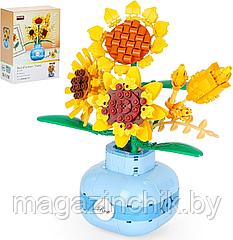 Конструктор Подсолнухи в вазе с ароматизатором, Balody 21090, 559 дет. аналог лего цветы