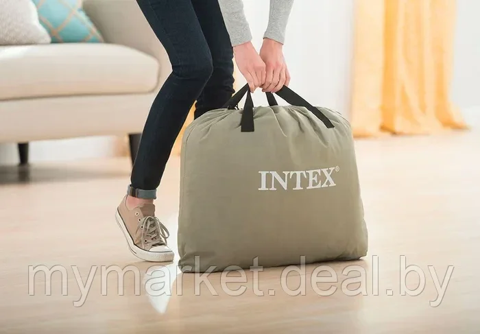 Надувной матрас - кровать INTEX Pillow Rest со встроенным насосом 152х203х42 см - фото 7 - id-p213162369