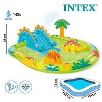 Бассейн надувной INTEX детский "Динозавры" с горкой 191х152х58 см