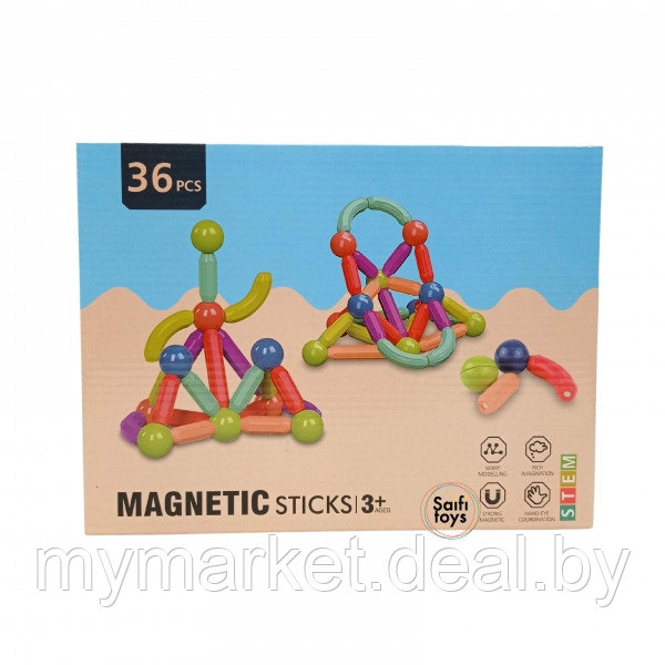 Магнитный конструктор 36 деталей Magnetic Sticks - фото 10 - id-p213162498