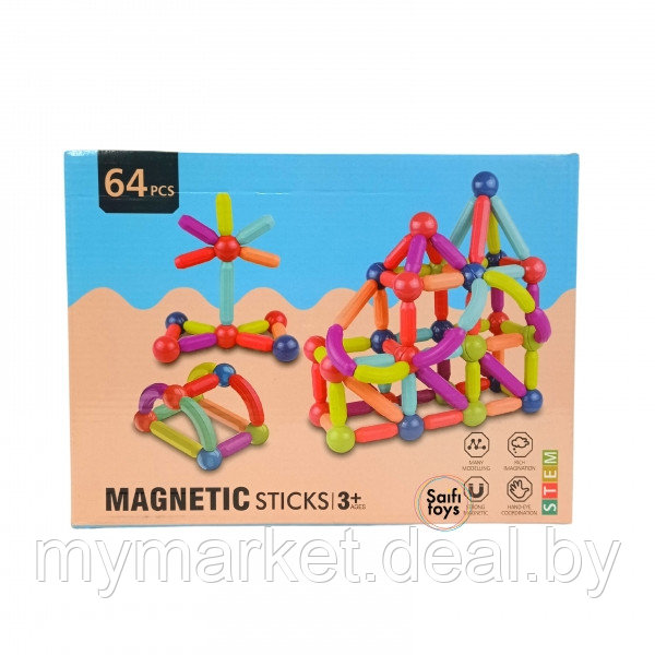 Магнитный конструктор 64 детали Magnetic Sticks - фото 10 - id-p213162499