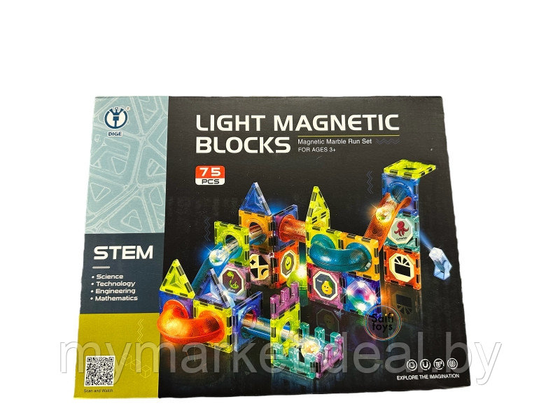 Магнитный конструктор светящийся 75 деталей Light Magnetic Blocks - фото 10 - id-p213162503