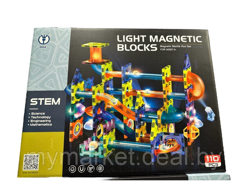 Магнитный конструктор светящийся 110 деталей Light Magnetic Blocks - фото 10 - id-p213162504