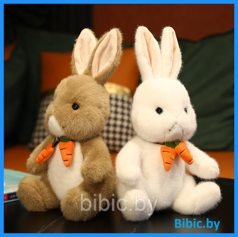 Детская мягкая игрушка антистресс, плюшевый зайка с морковкой 30см, мягкие игрушки кролики обнимашки для детей - фото 1 - id-p213162622