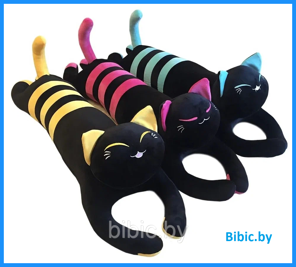 Мягкая детская игрушка антистресс черный Кот батон обнимашка, плюшевые коты игрушки подушки для детей 80 см - фото 1 - id-p213163353