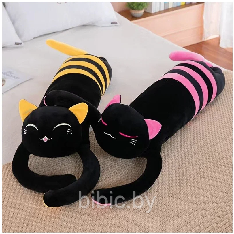 Мягкая детская игрушка антистресс черный Кот батон обнимашка, плюшевые коты игрушки подушки для детей 80 см - фото 3 - id-p213163353