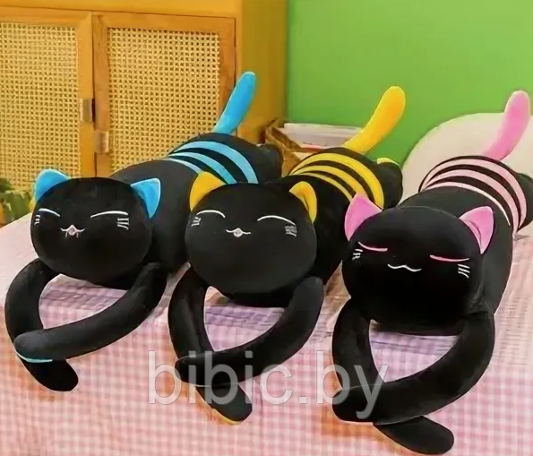 Мягкая детская игрушка антистресс черный Кот батон обнимашка, плюшевые коты игрушки подушки для детей 80 см - фото 4 - id-p213163353