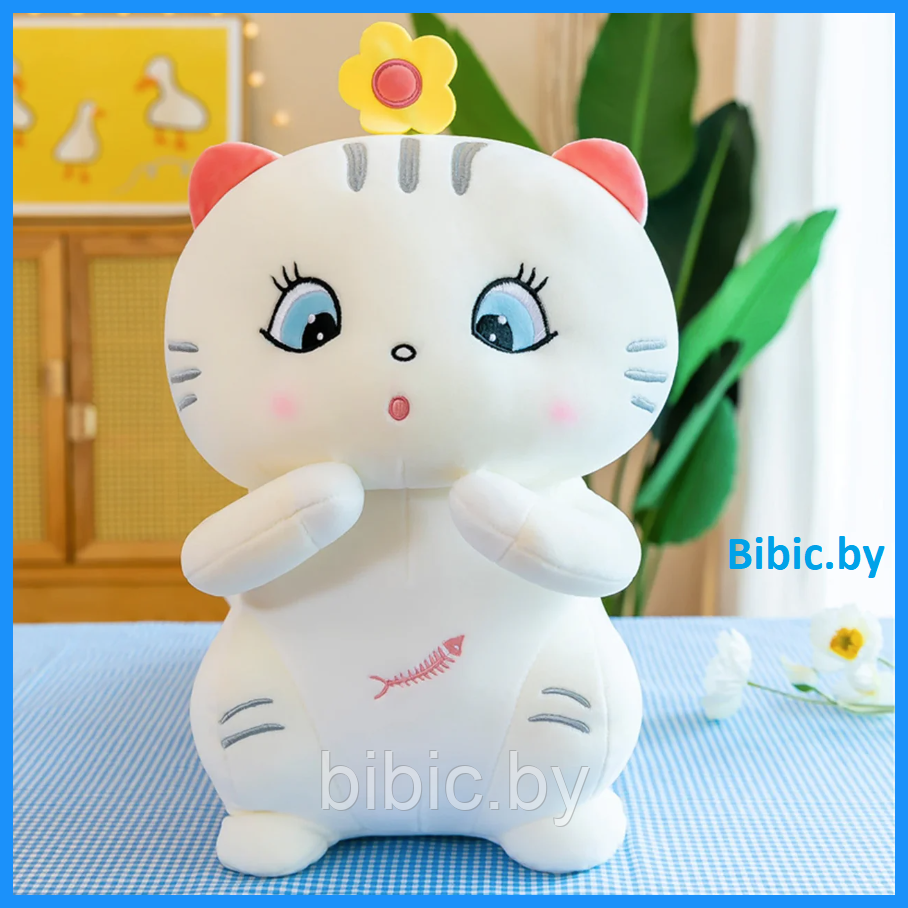 Детская мягкая игрушка антистресс Белая кошечка 50 см, плюшевые игрушки котики обнимашки для детей