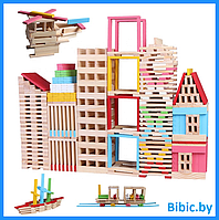 Детский конструктор кубики 642, игровые деревянные развивающие игрушки для детей, малышей 150 элементов