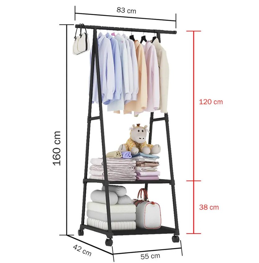 Вешалка передвижная напольная с полками Triangle clothes Rack 160х55х42 см. / Стойка для вещей, обуви на колес - фото 3 - id-p213176240