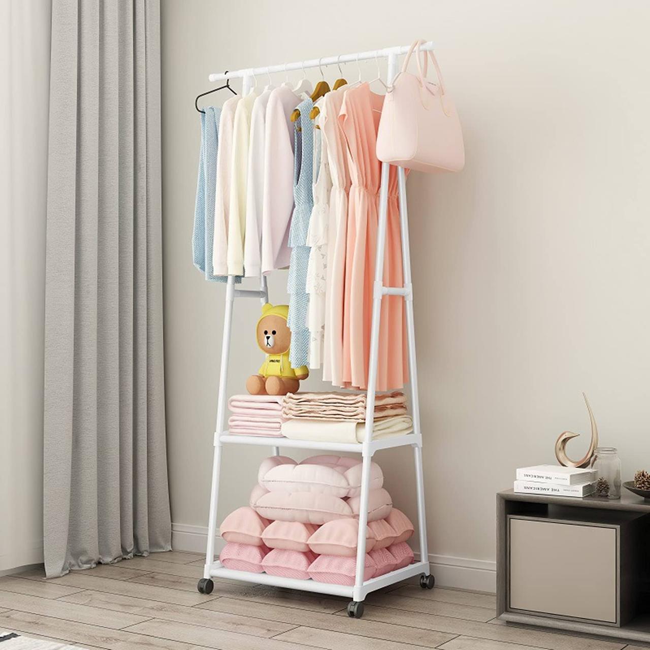 Вешалка передвижная напольная с полками Triangle clothes Rack 160х55х42 см. / Стойка для вещей, обуви на колес - фото 10 - id-p213176240