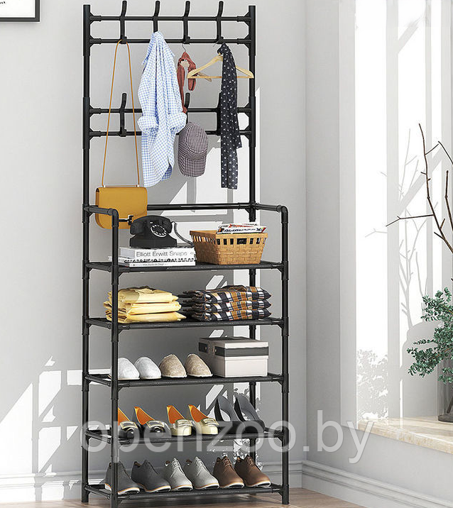 Напольная вешалка для обуви и одежды с полками и крючками New Simple floor Clothes Rack 5 ярусов 175х60х28 см. - фото 6 - id-p213195575