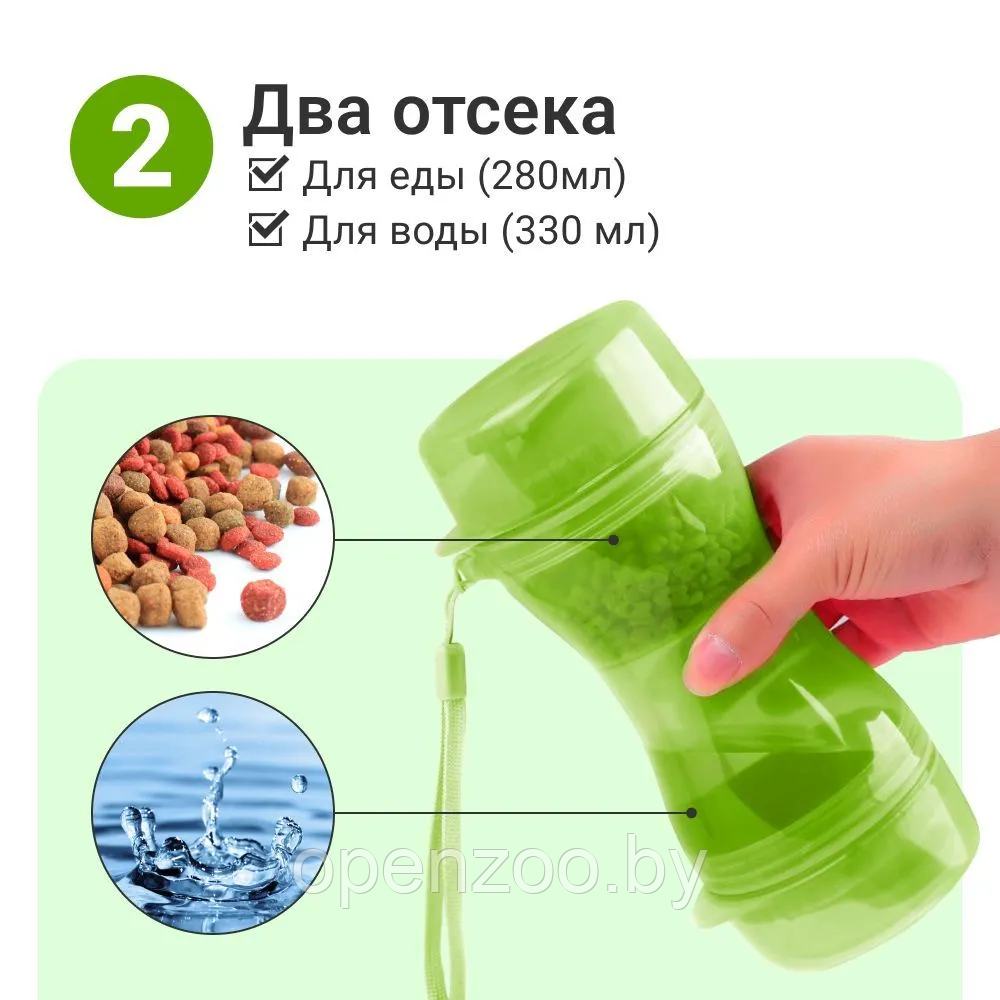 Дорожная бутылка поилка - кормушка для собак и кошек Pet Water Bottle 2 в 1 Розовый - фото 3 - id-p212056819