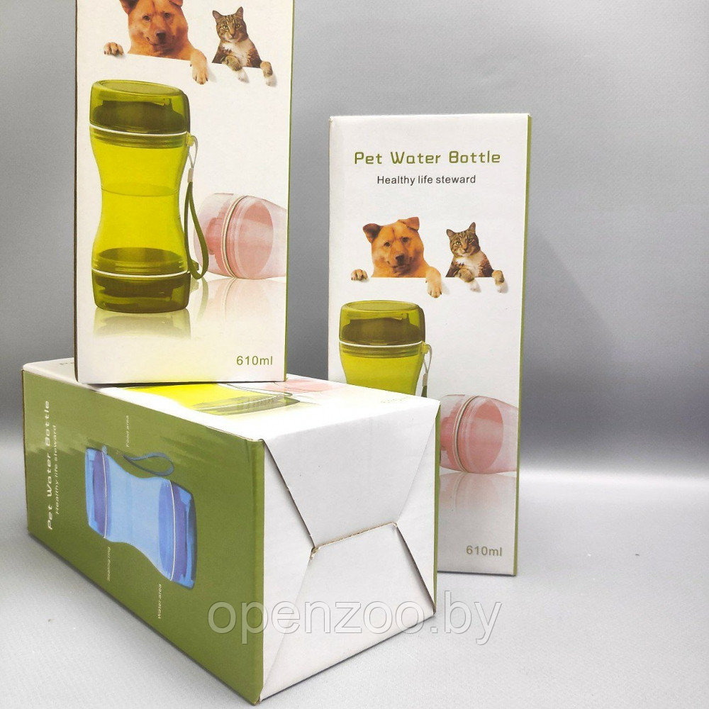 Дорожная бутылка поилка - кормушка для собак и кошек Pet Water Bottle 2 в 1 Розовый - фото 6 - id-p212056819