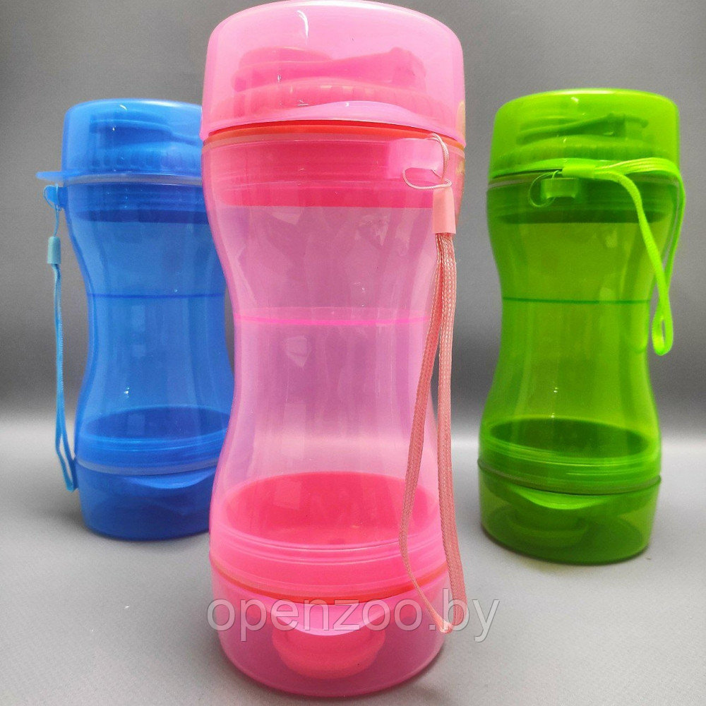 Дорожная бутылка поилка - кормушка для собак и кошек Pet Water Bottle 2 в 1 Розовый - фото 7 - id-p212056819