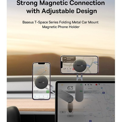 Магнитный автомобильный держатель Baseus T-Space Series Folding Metal Car Mount Magnetic Phone Holder - фото 4 - id-p213203996
