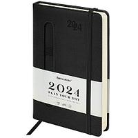 Ежедневник датированный 2024 А5 138x213 мм "Optimal", под кожу, резинка-фиксатор, держатель для ручки Черный