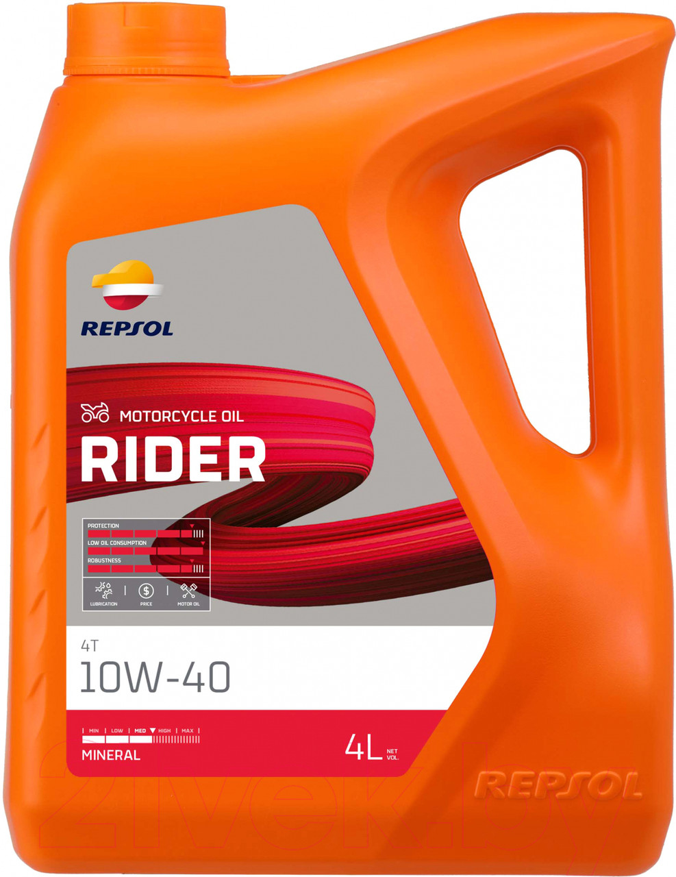 Масло Repsol RIDER 4T 15W50, минеральное для четырехтактных двигателей мотоциклов, 4л канистра