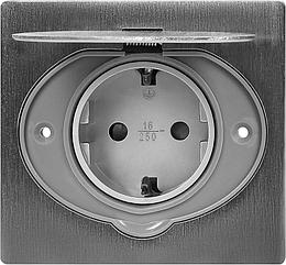 Розетка встраиваемая Orno 2P+E, со шторками, IP55, 3680вт, нержавеющая сталь