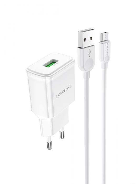 Зарядное устройство Borofone BA59A Heavenly 2xUSB 5V 3A QC3.0 + кабель MicroUSB White 6974443380194 - фото 1 - id-p212787500