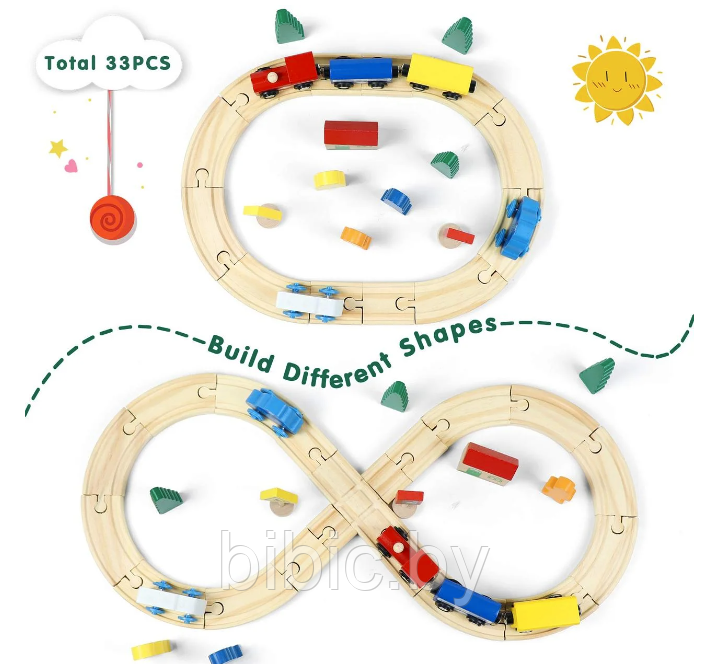 Детский деревянный набор железная дорога со станциями, детские деревянные игрушки, развивающие игры для детей - фото 4 - id-p200957301