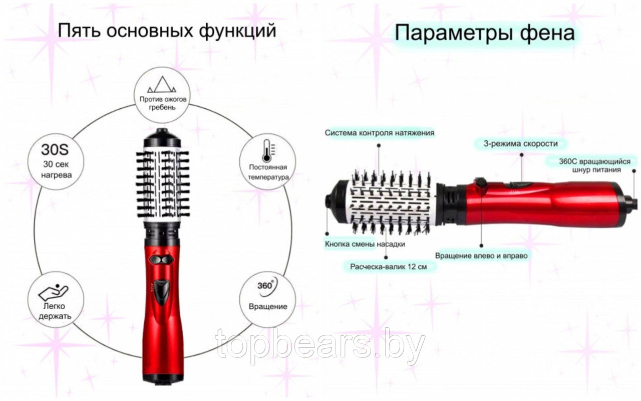 Фен БРАШ воздушный вращающийся стайлер для укладки волос GEMEI GM-4829 - фото 6 - id-p211698374