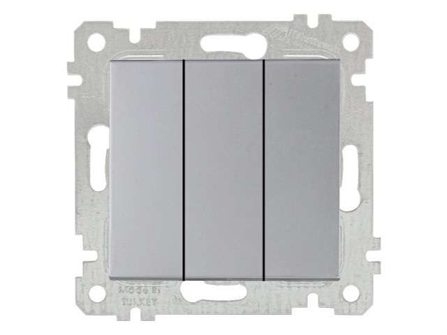 Выключатель 3-клав. (скрытый, без рамки, пруж. зажим) серебро, RITA, MUTLUSAN (10 A, 250 V, IP 20)