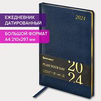 Ежедневник датированный 2024 БОЛЬШОЙ ФОРМАТ 210х297 мм А4, "Iguana", под кожу Синий