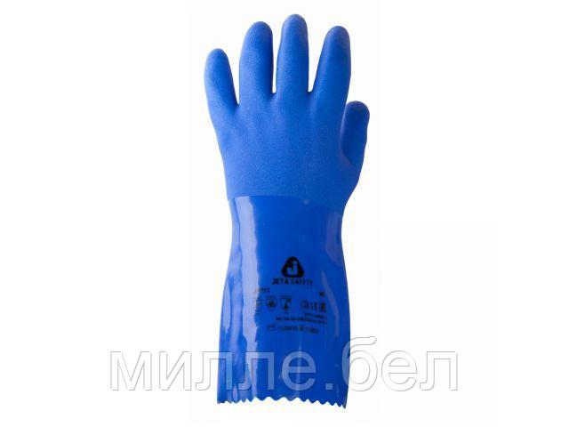 Перчатки К80 Щ50 х/б с покрытием ПВХ защитные промышлен., р-р 9/L, синие, Jeta Safety (инд. уп.)