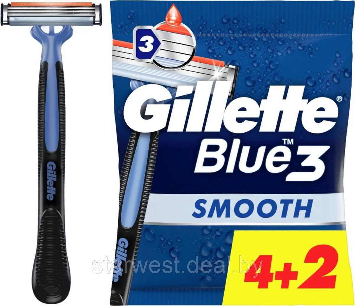 Gillette Blue 3 Smooth 6 шт. (4+2) Мужские одноразовые станки / бритвы для бритья - фото 2 - id-p213277100