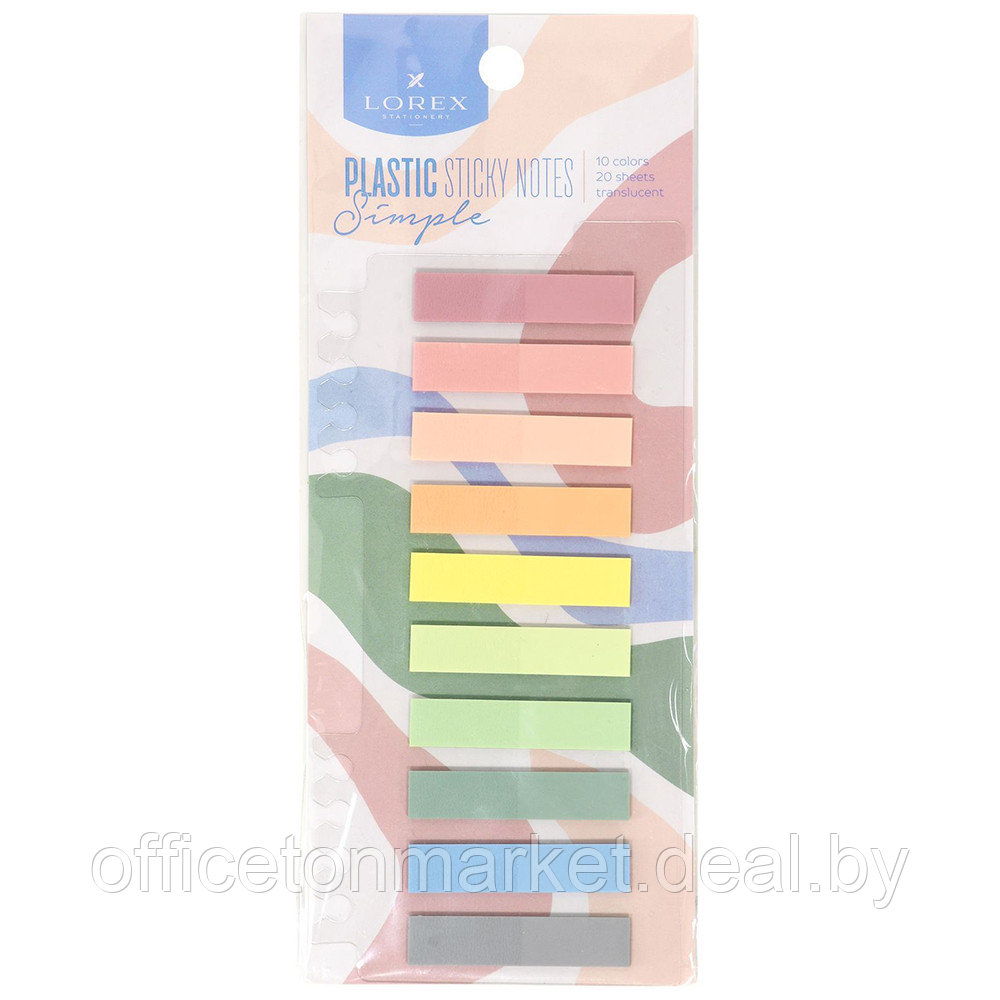 Закладки пластиковые "Lorex Plastic", 10x45 мм, 10 цветовx20 шт., ассорти - фото 1 - id-p212052021