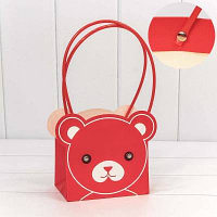 Пакет подарочный "Мишка" 14,5*10*14,5см квадратный , Красный