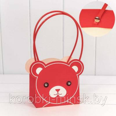 Пакет подарочный "Мишка" 14,5*10*14,5см квадратный , Красный - фото 1 - id-p213278312