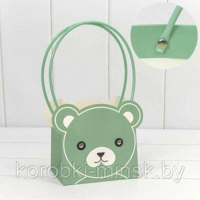 Пакет подарочный "Мишка"  14,5*10*14,5см квадратный , Бледно-зеленый