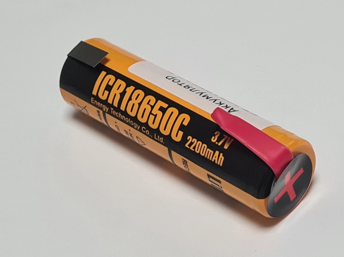 Аккумулятор 18650 2200mAh - ET ICR18650C-T с выводами, 3.7v, Li-Ion, плоский +, выводы приварены точ. сваркой - фото 2 - id-p55978454